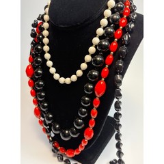 Necklace Lot Sarah Coventry And Others Red Black White Vintage Acrylic Long
