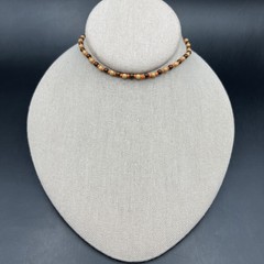 Dainty 90s Beaded Stretch Choker Collar Necklace Natural Tone Brown Orange Boho