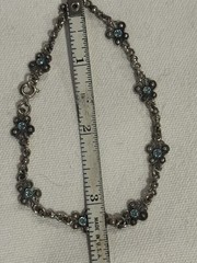 Vintage Silver Plate? and Faceted Blue Rhinestone 8.5” Bracelet