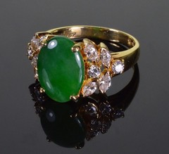 18K GOLD JADEITE JADE DIAMOND RING SIZE 8 1/4 STAMPED AJF