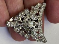 Lot 7 Antique Rhinestone Pavé Art Deco Dress Clips, Buckle, Sapphire Blue Purple