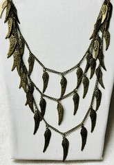 Multi Strand Layered Bronze Chain Necklace Wing Charms n955