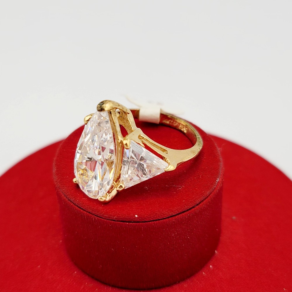 Vtg Sz 7 Ring ESPO Lg Pear Triangle Cubic Zirconia 14KTGE Jewelry Esposito Glam