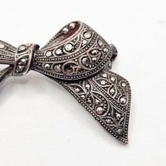 Vintage 835 Silver Marcasite Bow Brooch Art Deco Ribbon Pin European Silver