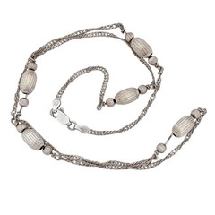 Vintage Italian Sterling Silver 925 Ribbed Bead Chain Necklace | 20”