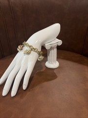 Vintage Charm Bracelet Shells fish Faux Pearl Coral Turquoise Gold Tone Sea