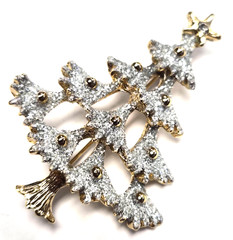Vintage 90’s Gold Tone & Shimmering Silver Glitter Christmas Tree Pin / Brooch