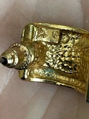 Vintage Signed Black Enamel Gold Tone Half Hoop Earrings Retro Quiet Luxury EUC