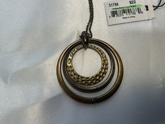 Cookie Lee Antique Brass Circle Pendant, Vintage With Tags