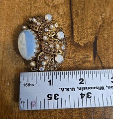 Vintage Western Germany Brooch Glass Faux Opal Gold Plated