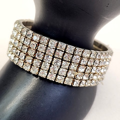 Vintage Rhinestone Stretch Bracelet Clear Multi-Tone 17mm Wide