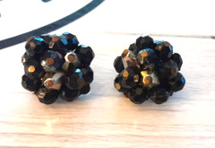 WESTERN GERMANY 1950’s Black & Foil Sweet Dome Clip On .75″ Earrings MCM