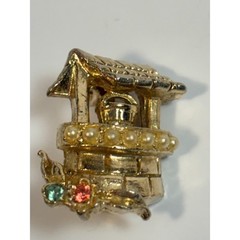 Whimsical Wishing Well Hat Pin with Rhinestone Detail Tiny Delicate
