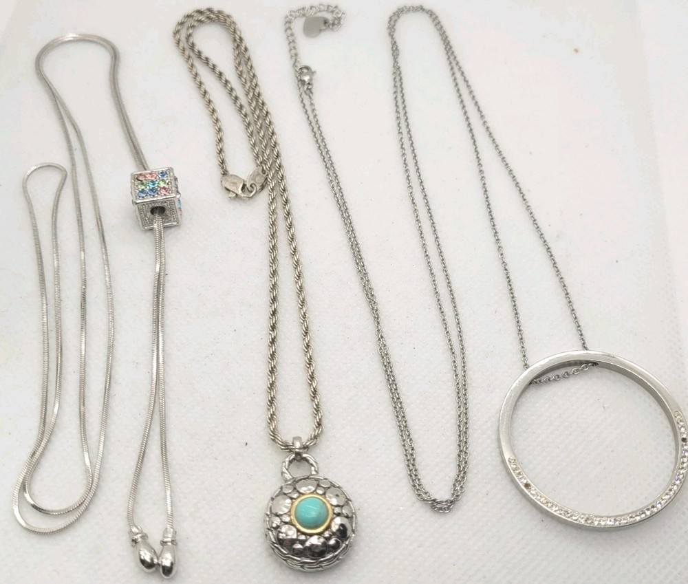 Set Of 3 Silver Tone Necklace Pedant Chain Charm.