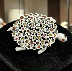 Mod White enamel Multi-color Rhinestone Flower shell Turtle Brooch