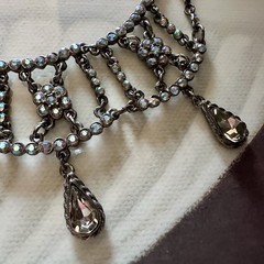 Vintage TARA Aurora Borealis Crystal Festoon Necklace Smoky Drops Gunmetal Chain
