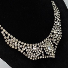 Vintage Crystal Glamorous Clear Rhinestone Collar Bib Necklace Adjustable