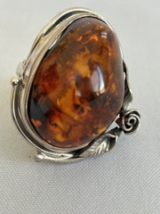 Vintage 925 Large Sterling Silver Baltic Amber Ring SZ 8.25, 22 grams