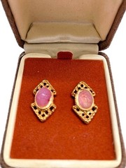 Earrings Coral ? Pink Filigree Stud Push On Clasp 3/4 in. Vintage + Hard Case