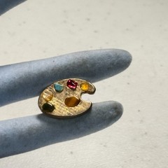 Vintage Brooch Mini Artist Palette Pin Multicolor Cabochons Gold Tone MCM