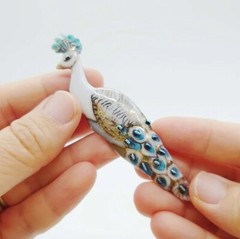 White Peacock – Japanese cloisonné enamel Pin Brooch Made-to-order NEW