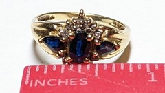 10K YELLOW GOLD SAPPHIRES DIAMONDS RING SIZE 7 SIGNED 10K ADL 3.1+ GRAMS