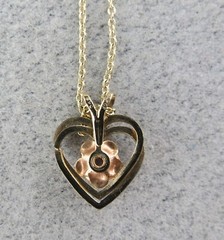 Gold Filled Heart Pendant Marked 14k GF PPC Rose Gold Flower Vermeil Chain 17.75