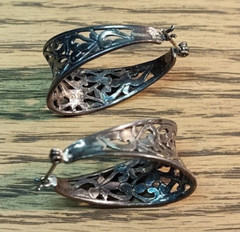 Vtg Sterling Silver 925 Cut Out Hoop Pierced Hinged Post Earrings