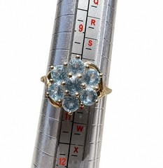Vintage London Hallmarked 9K Gold Blue Topaz Cluster Ring Size 10 Estate Jewelry