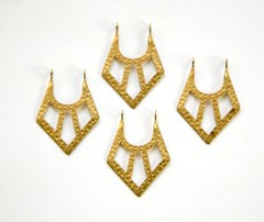 2 Loop Raw Brass Hammered V Pendants Drops (6) 24x18mm mtl182B