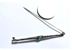 Antique Edwardian 10K White Gold BELAIS French Emerald Paste Bar Pin Brooch Lot
