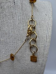 Vintage Anne Klein Matte Gold Tone Chain Brown Bead Station Necklace 17”