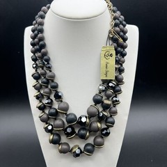 Premier Designs Black Glass & Gray Acrylic Beaded Multi Strand Necklace
