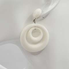 White Double Hoop Reticulating Center Flat Back Pierced Style Vintage Earrings