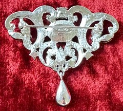 Vintage Eisenberg Ice Brooch Clear Sparkling Rhinestones with Hanging Drop Stone