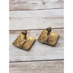 Vintage Clip On Earrings Gray & Gold Tone Square Shape Cloud Pattern Large