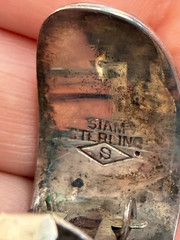 Vintage Siam Sterling Silver White Enamel Manimekhala Clip Earrings 1940s 1950s