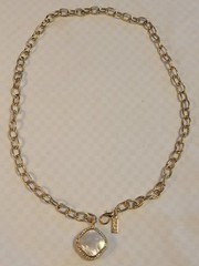 Vtg Goldette Lariat Gold-Tone Necklace w Mother-of-Pearl Pendant