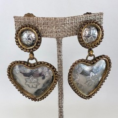 Vintage Heart Earrings Mixed Metal Gold Silver Tone Clip On Statement Elegante