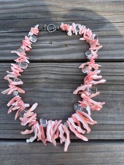RARE Marise VTG Mother Of Pearl & Quartz Necklace 22” Summer Statement Necklace