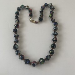 Vintage Venetian Millefiori Glass Beaded Necklace Hand Knotted. N79