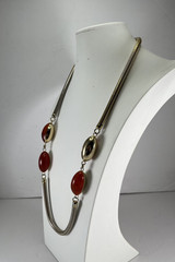 Vintage Lanvin Paris Snake Chain Necklace w/ Carnelian & Gold Tone Beads