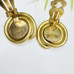 Vintage Jeff Lieb Industrial Brutalist Metal Spiral Gold Tone Clip On Earrings