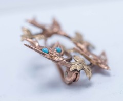 Estate Victorian 15ct Two Tone Gold Swallows Leaves Pin Brooch Round 0.9″ 1.72g