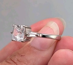 Vintage Silver Plated & CZ Princess Cut & Baguette Engagement Style Ring Sz 9.75