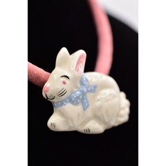 Flying Colors Porcelain Easter Bunny Rabbit Pink Blue Painted Signed 80s Bin3D