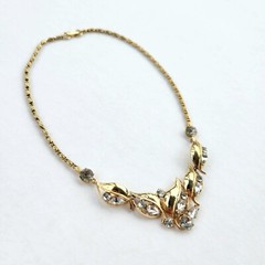 Hess-Appel NY Jolle 1940s Necklace Yellow Gold Plated Rhinestone Choker 15.25″