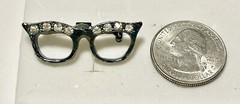 Vintage Mid Century Blue Iridescent Rhinestone Accented Cats Eye Glasses Brooch