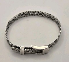 Vintage .925 Sterling Silver Braided Woven Belt Buckle Bracelet 21g