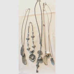 Vintage Costume Jewelry Necklace Lot Boho Silver Tone Pendants 5 Pc